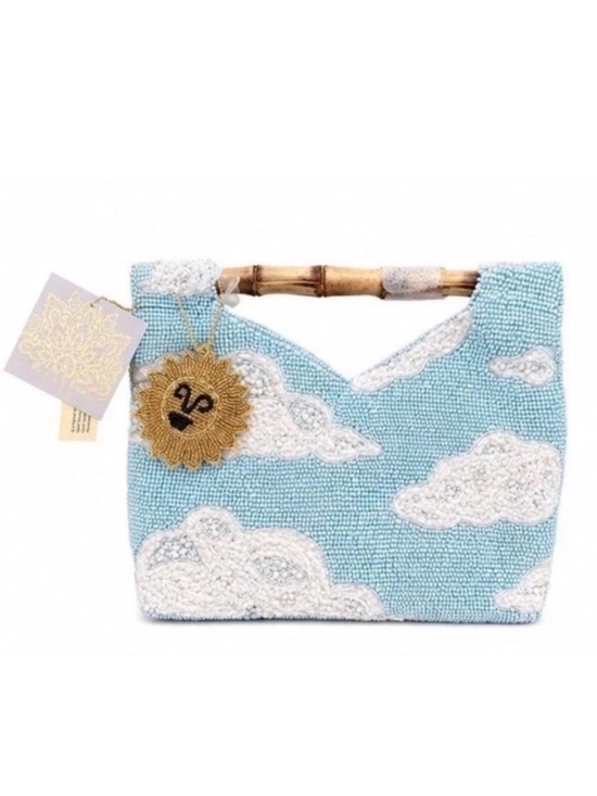 made in india Handbags - Sky Cloud Beaded Wristlet with Bamboo Handle - Blue Rt Ht